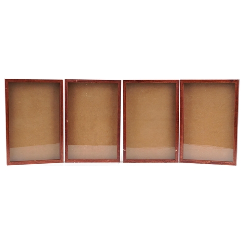 1643 - Four stained pine display cases with clear Perspex tops, each 31cm x 46cm.