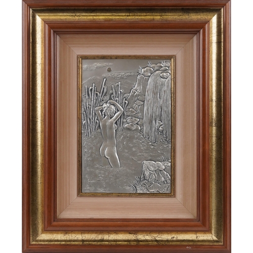 638 - An Italian Art Nouveau style silver plaque by Studio Acca, the panel decorated with a female nude ba... 
