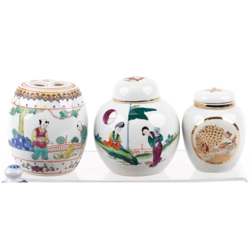 1646 - A mixed group of various Chinese porcelain ginger jars and covers, 20th century, together with three... 