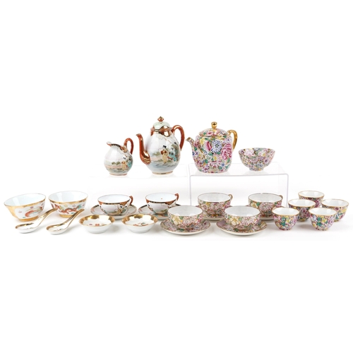 2596 - Two Chinese eggshell porcelain part tea services, 20th century, each with hand painted decoration.