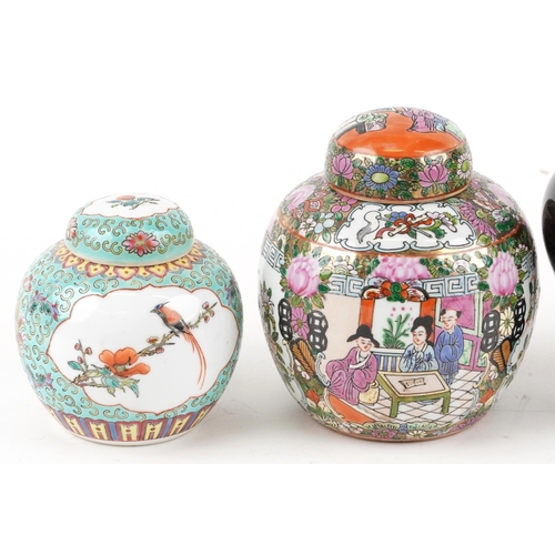 1647 - A mixed group of Chinese porcelain items, 20th century, including a Satsuma earthenware dressing tab... 