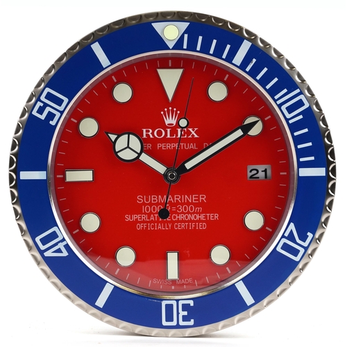 1604 - A Rolex Submariner design dealer's display wall clock, 34cm in diameter.