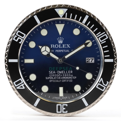 2575 - A Rolex Deepsea Sea-Dweller design dealer's display wall clock, 34cm in diameter.