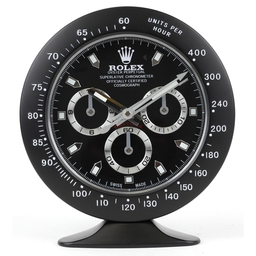 1584 - A Rolex Daytona design dealer's display desk clock, 28cm high.