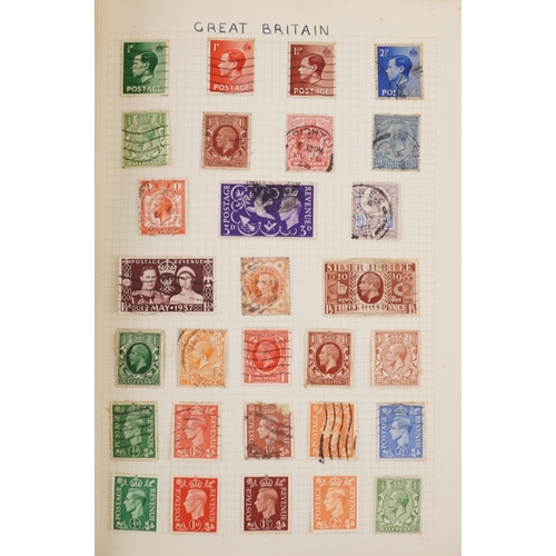 1329 - A red stamp album containing 19th century and later British and world stamps including China, France... 