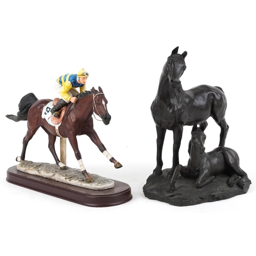 2598 - A Leonardo Collection resin figure of a jockey and horse, 42cm in length, together with a late 20th ... 