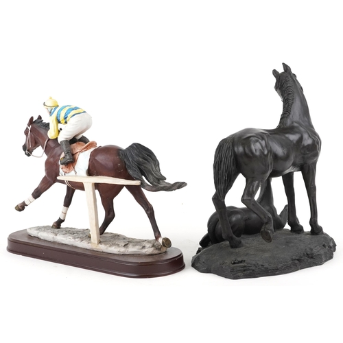 2598 - A Leonardo Collection resin figure of a jockey and horse, 42cm in length, together with a late 20th ... 