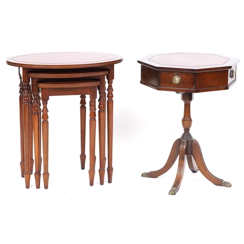 2153 - A late 20th century mahogany octagonal tripod table together with a similar nest of three tables, ea... 