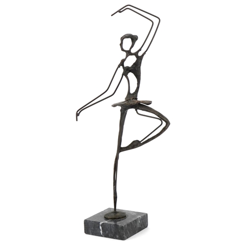 5 - A 20th century brown patinated bronze abstract figure of a ballerina on a square marble plinth base,... 