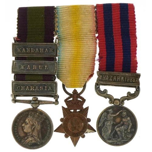 1453 - A British military miniature dress medal group comprising Afghanistan 1878-79-80 medal with Charasia... 