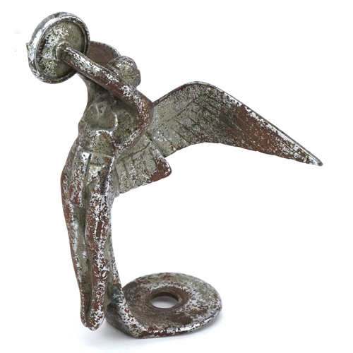 1385 - A vintage silver plated Spirit of Triumph car mascot for an Isotta Fraschini, 17cm high.