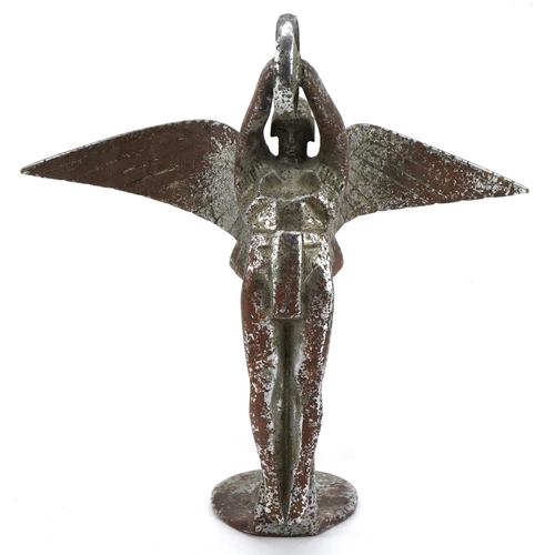 1385 - A vintage silver plated Spirit of Triumph car mascot for an Isotta Fraschini, 17cm high.