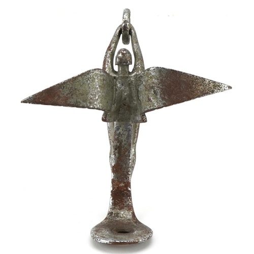 1385 - A vintage silver plated Spirit of Triumph car mascot for an Isotta Fraschini, 17cm high.