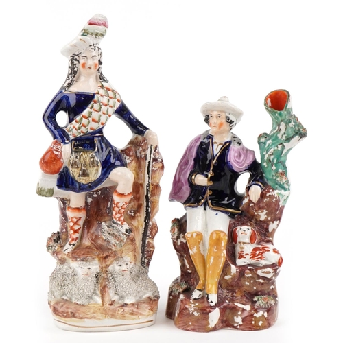 1622 - Two Victorian Staffordshire figures including a flatback Highlander, the largest 28cm high.