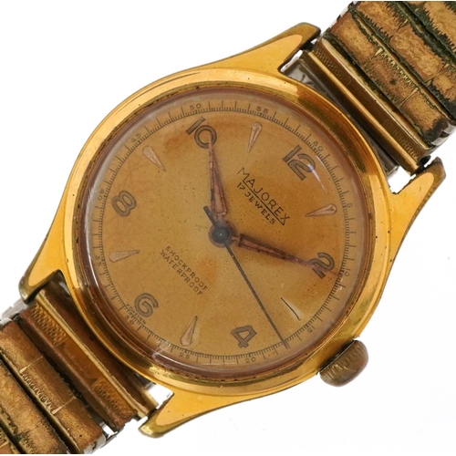 3407 - Majorex, a vintage gentlemen's manual wind wristwatch having gilt dial with Arabic numerals, the cas... 