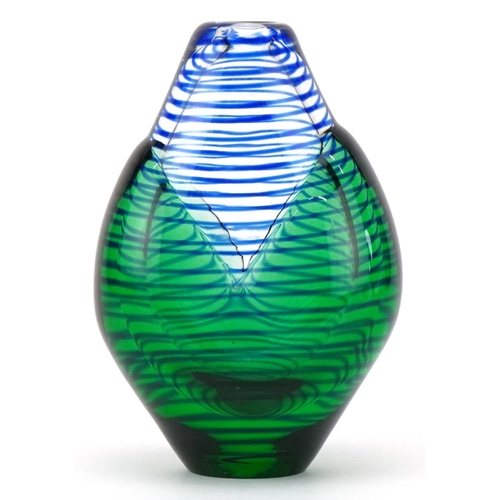 A mid 20th century Svoboda Karlov clear and green art glass vase, Czech Republic circa 1938, unsigned, 18cm high.