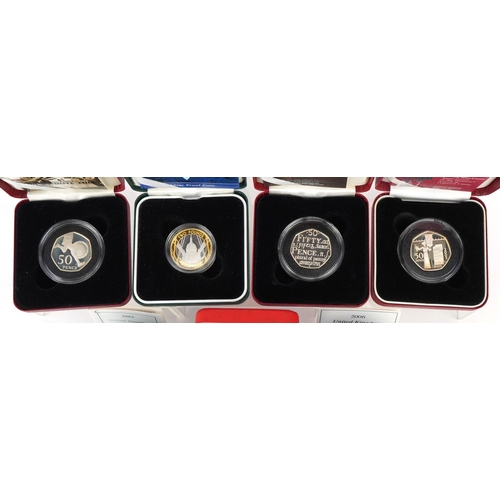 1317 - Seven boxed British silver proof coins some with certificates of authenticity to include End of Worl... 