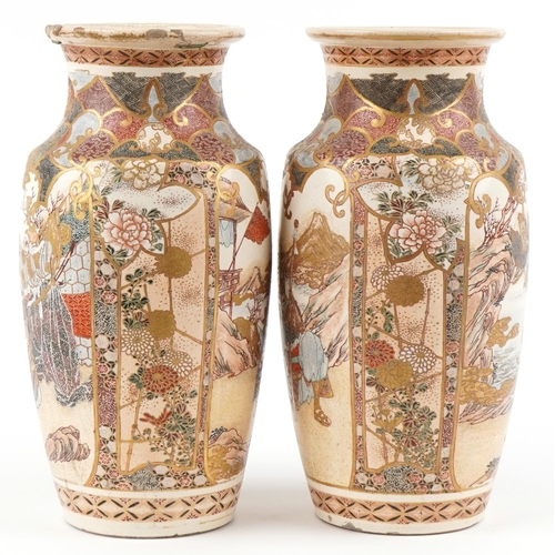 118 - A large pair of Japanese Satsuma vases hand painted with Samurai warriors, 38cm high.