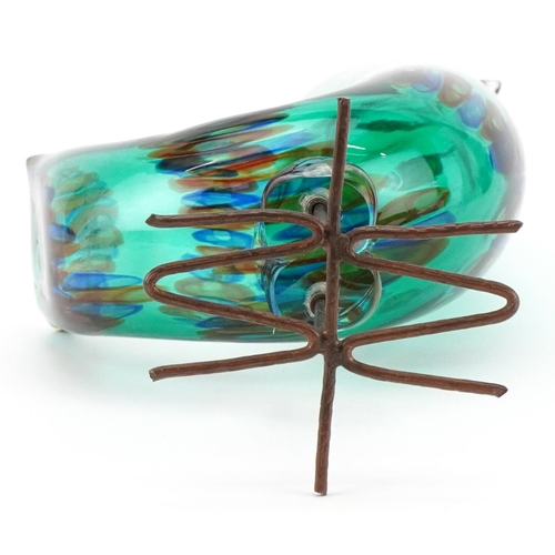 42 - Alessandro Pianon for Vetreria Vistosi, a Murano Pulcino green and blue polychrome glass Pulchino bi... 