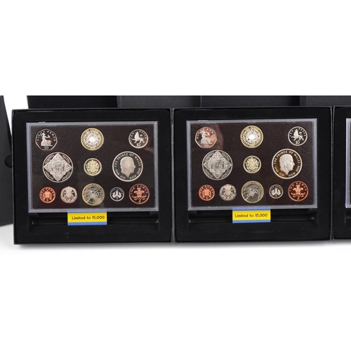 1294 - Three 2008 United Kingdom proof coin sets housed in plastic display boxes and with certificates of a... 