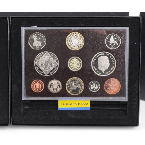 1294 - Three 2008 United Kingdom proof coin sets housed in plastic display boxes and with certificates of a... 