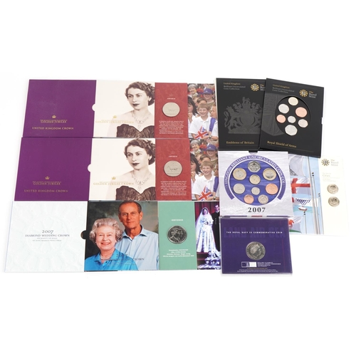 1297 - Seven United Kingdom brilliant uncirculated coin sets and crowns to include 2007 coin set, Royal Shi... 