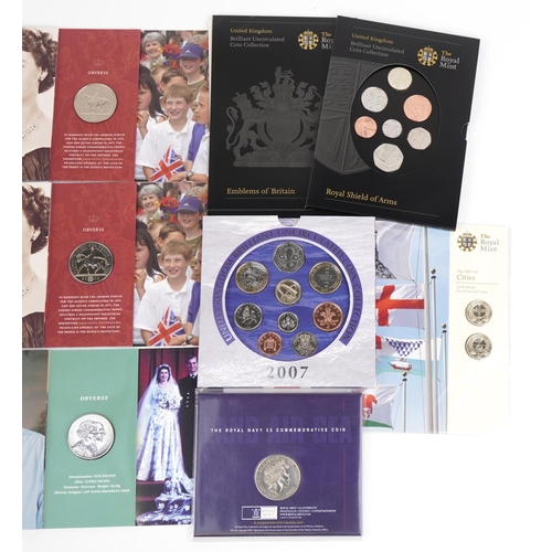 1297 - Seven United Kingdom brilliant uncirculated coin sets and crowns to include 2007 coin set, Royal Shi... 