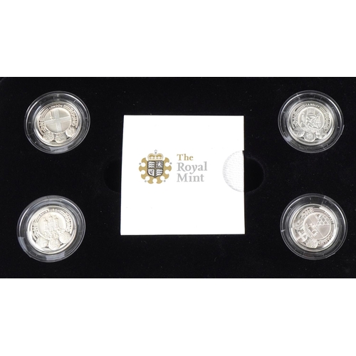 1293 - A Royal Mint 2010 to 2011 Capital Cities one pound silver proof four coin set comprising London 2010... 