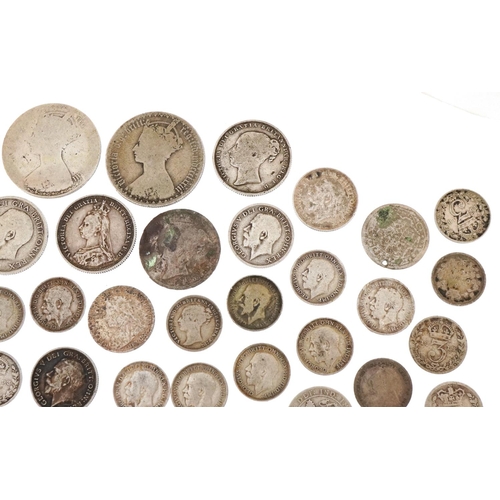 1249 - 19th century and later British silver coinage to include two Victorian Gothic florins, shillings, si... 