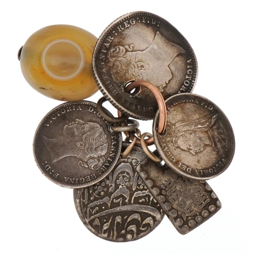 1252 - 19th century silver coins and a keyring to include and Victorian 1873 sixpence die number 40, two si... 