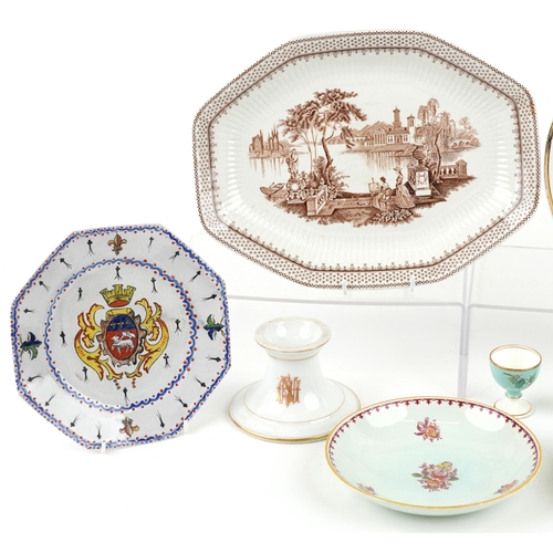 2594 - A mixed group of British and continental plates including two Adams Calyx Ware hand painted plates, ... 