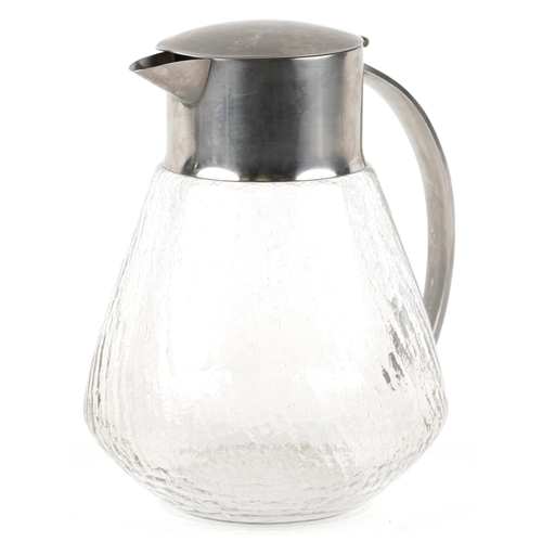 1617 - A Dresser style stainless steel and crackle design glass jug, 25cm high.