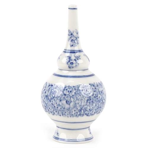 413 - A Chinese blue and white porcelain rose water vessel made for the Islamic market, 16cm high.