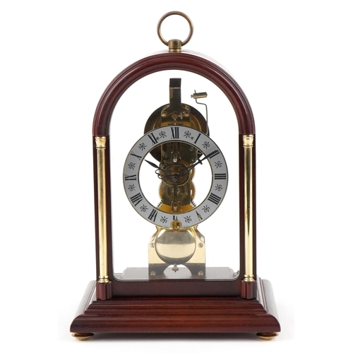 17 - A Hermle mahogany cased dome top mantle clock with visible movement, model 791-081, 32cm high.