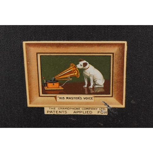 1214 - A vintage His Master's Voice portable gramophone retailed by Barr Cochrane.