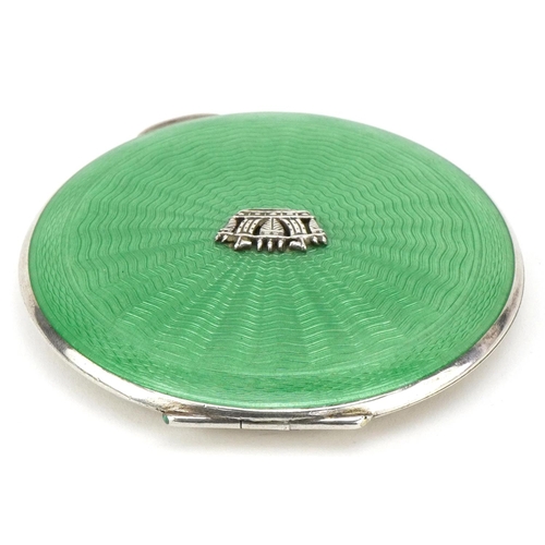 23 - John William Barrett & Sons Ltd., a naval interest silver and green guilloche enamel compact, Birmin... 