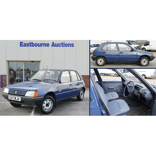 A 1987 blue Peugeot 205 GLD five door saloon, 1769cc, registration number E47 WJK, with new MOT, mileage 31,411 miles. Garage stored since 1997, one owner from new, full MOT and service history.