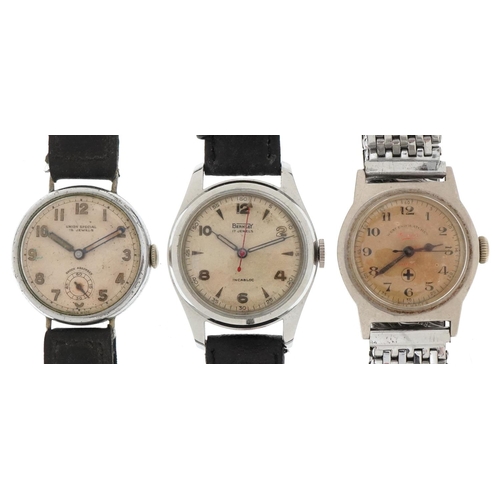 3711 - Three vintage wristwatches, two with military type dials, comprising West End Watch Co., Berkley and... 