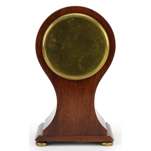 18 - An early 20th century French inlaid mahogany balloon mantle clock having enamelled dial with Arabic ... 