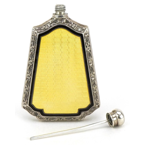 25 - Webster Company, an American sterling silver and yellow guilloche enamel scent bottle, 5cm high, 11.... 