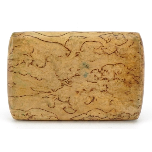 28 - A good late 19th/early 20th century Russian birch snuff box with 14ct gold mount, set with a cabocho... 