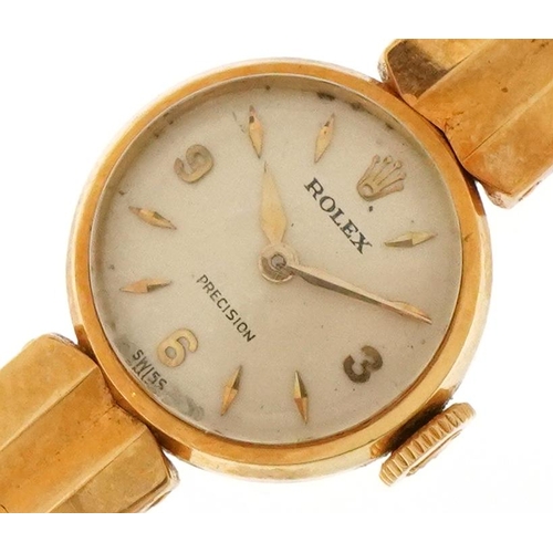 3065 - Rolex, a ladies 18ct gold Rolex manual wind wristwatch with 18ct gold strap, 14mm in diameter, 25.4g... 