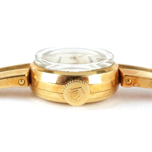 3065 - Rolex, a ladies 18ct gold Rolex manual wind wristwatch with 18ct gold strap, 14mm in diameter, 25.4g... 