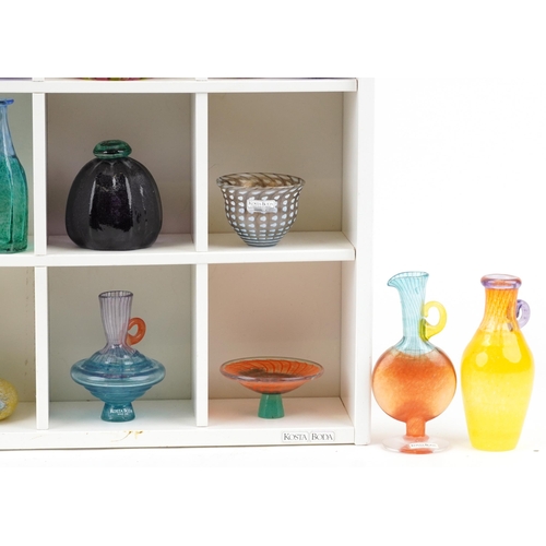 47 - A good collection of Kosta Boda miniature art glass vases, bowls, bottles and figures, various artis... 