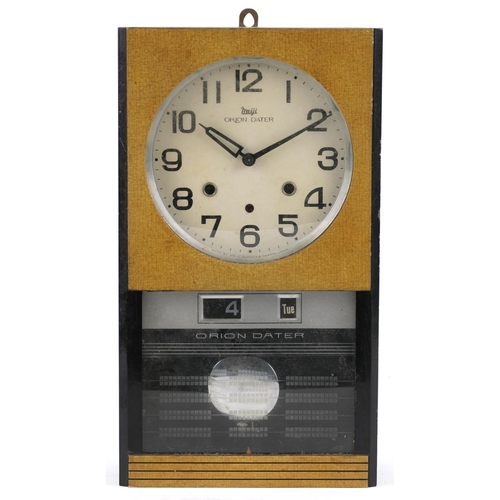 1637 - A vintage Meiji Orion Data wall clock, circa 1978, 42cm H x 24cm W x 10cm D.