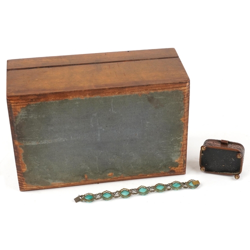 2591 - A Victorian walnut jewellery box, the hinged lid revealing a removable tray, W-23cm, together with a... 