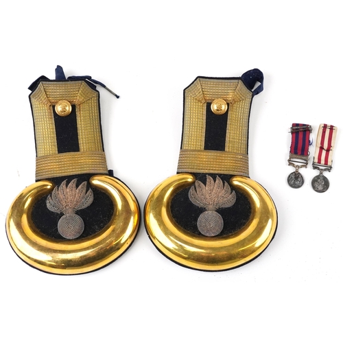 1454 - A pair of British military officer's epaulets and dress medals with paper label for Colonel Edward A... 