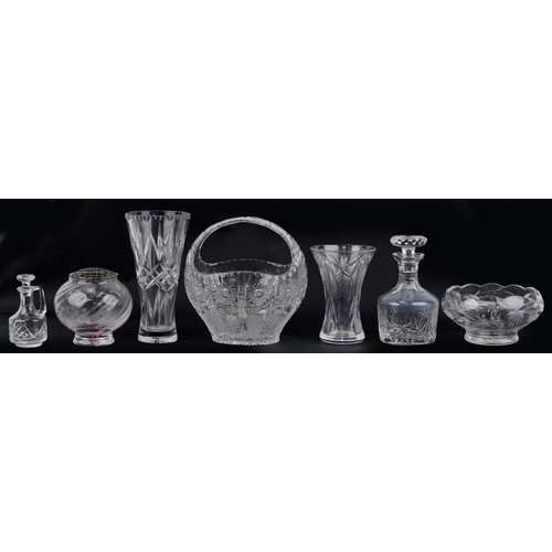 2554 - Cut crystal and glassware including a good quality fruit basket and an Edinburgh Crystal decanter wi... 