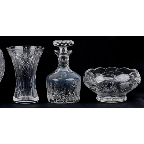 2554 - Cut crystal and glassware including a good quality fruit basket and an Edinburgh Crystal decanter wi... 