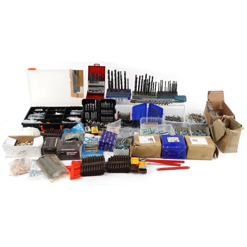 2588 - A collection of various tools and accessories including drill bits, screws, nails, rawl plugs.